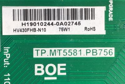 KIT DE TARJETAS PARA TV VIZIO / MAIN FUENTE 60101-03237 / TP.MT5581.PB756 / T-CON 44-9771283A / 47-6021131 / HV430FHBN10 / PANEL BOEI430WU1_H / DISPLAY HV430FHB-N10 REV.1.1 / MODELO D43FX-F4 - Imagen 4